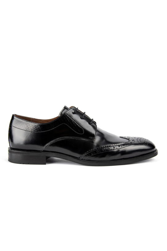Erkek Siyah Klasik Bağcıklı Desenli Rugan Ayakkabı