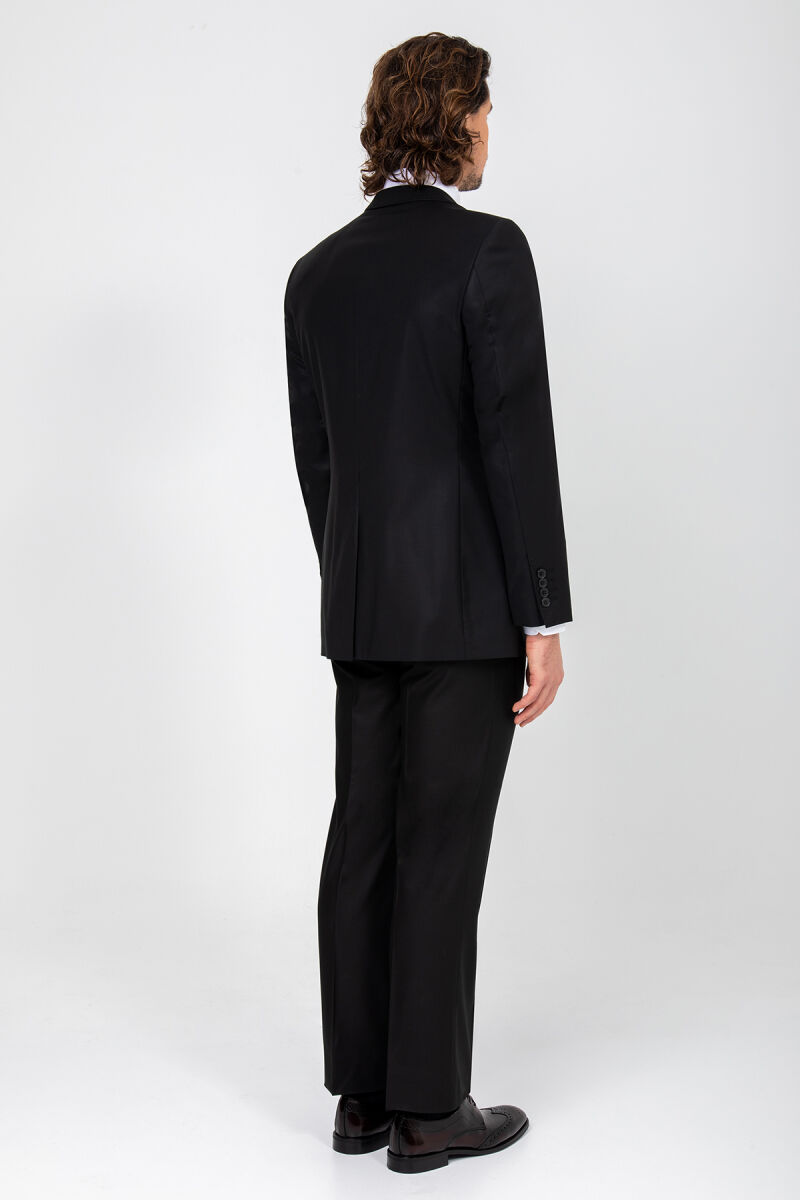 Erkek Siyah Klasik Puntolu Takım Elbise - 5
