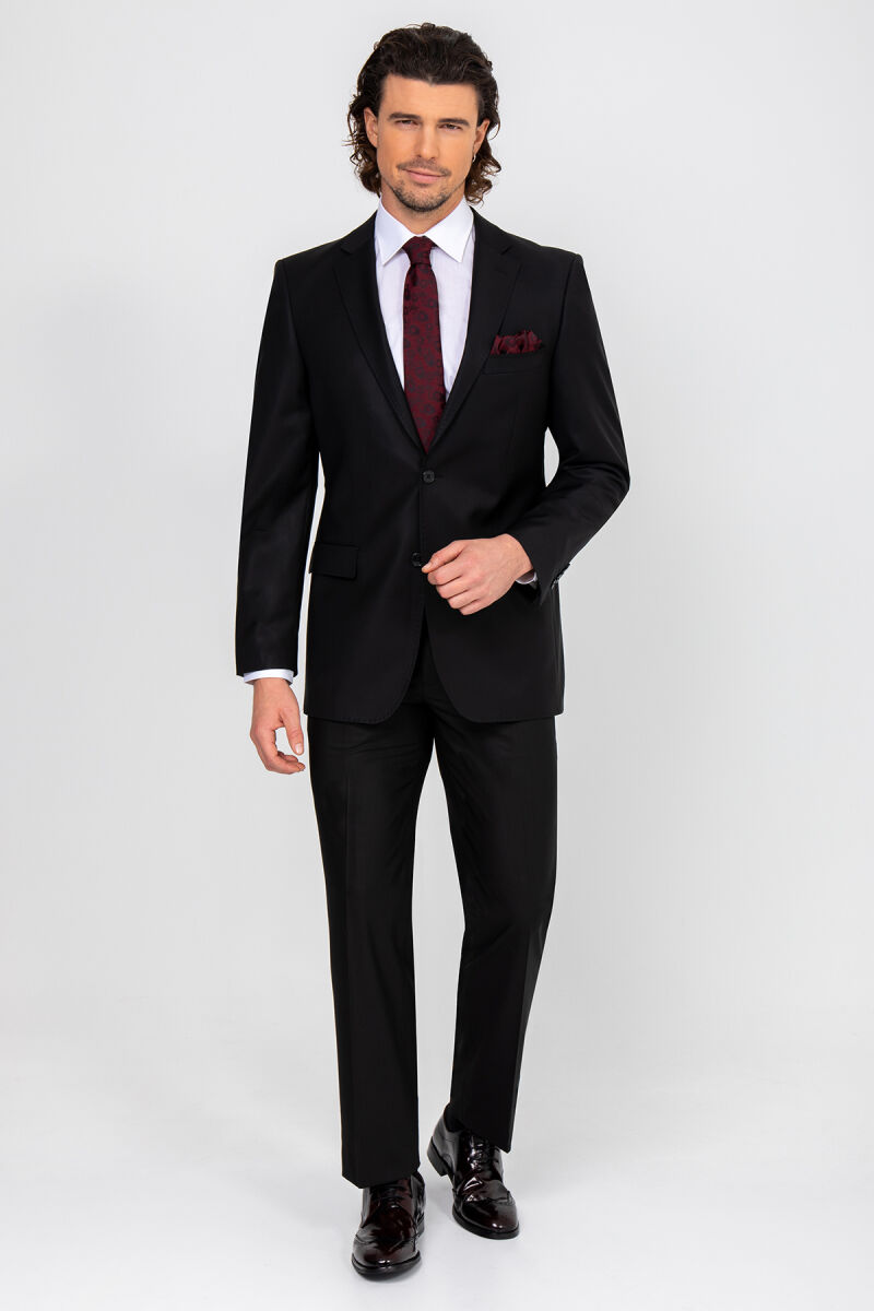 Erkek Siyah Klasik Puntolu Takım Elbise - 1