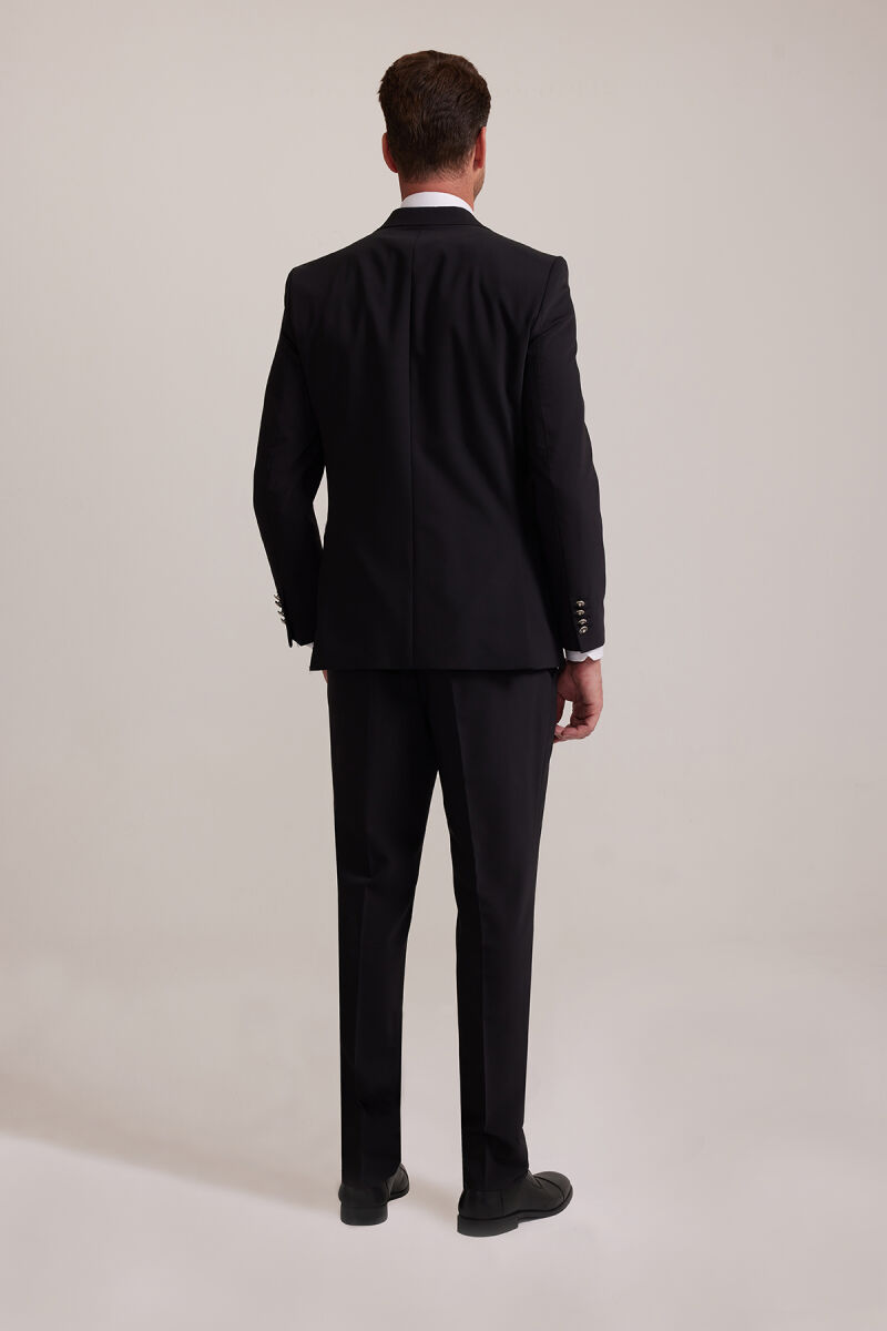 Erkek Siyah Kruvaze Çift Yırtmaç Takım Elbise - 6