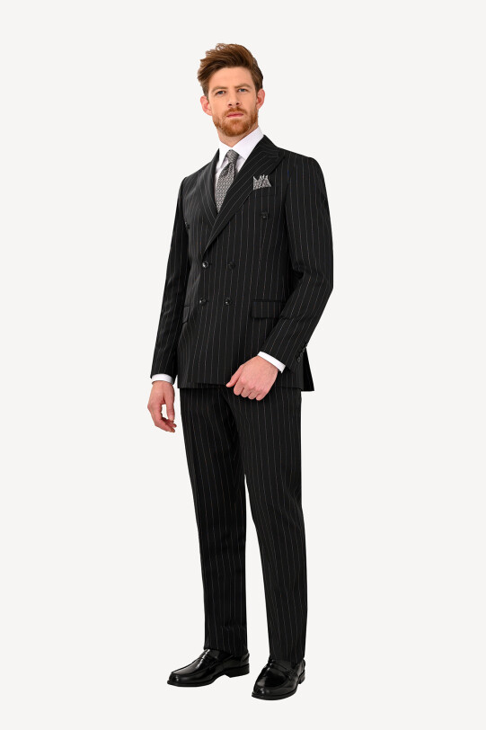Erkek Siyah Kruvaze Regular Fit Takım Elbise