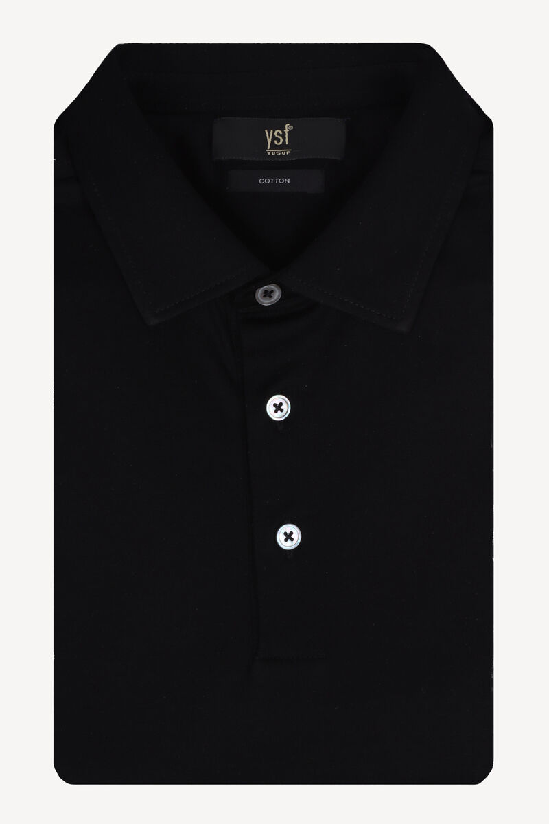 Erkek Siyah Polo Yaka Regular Fit Desenli Tshirt - 3