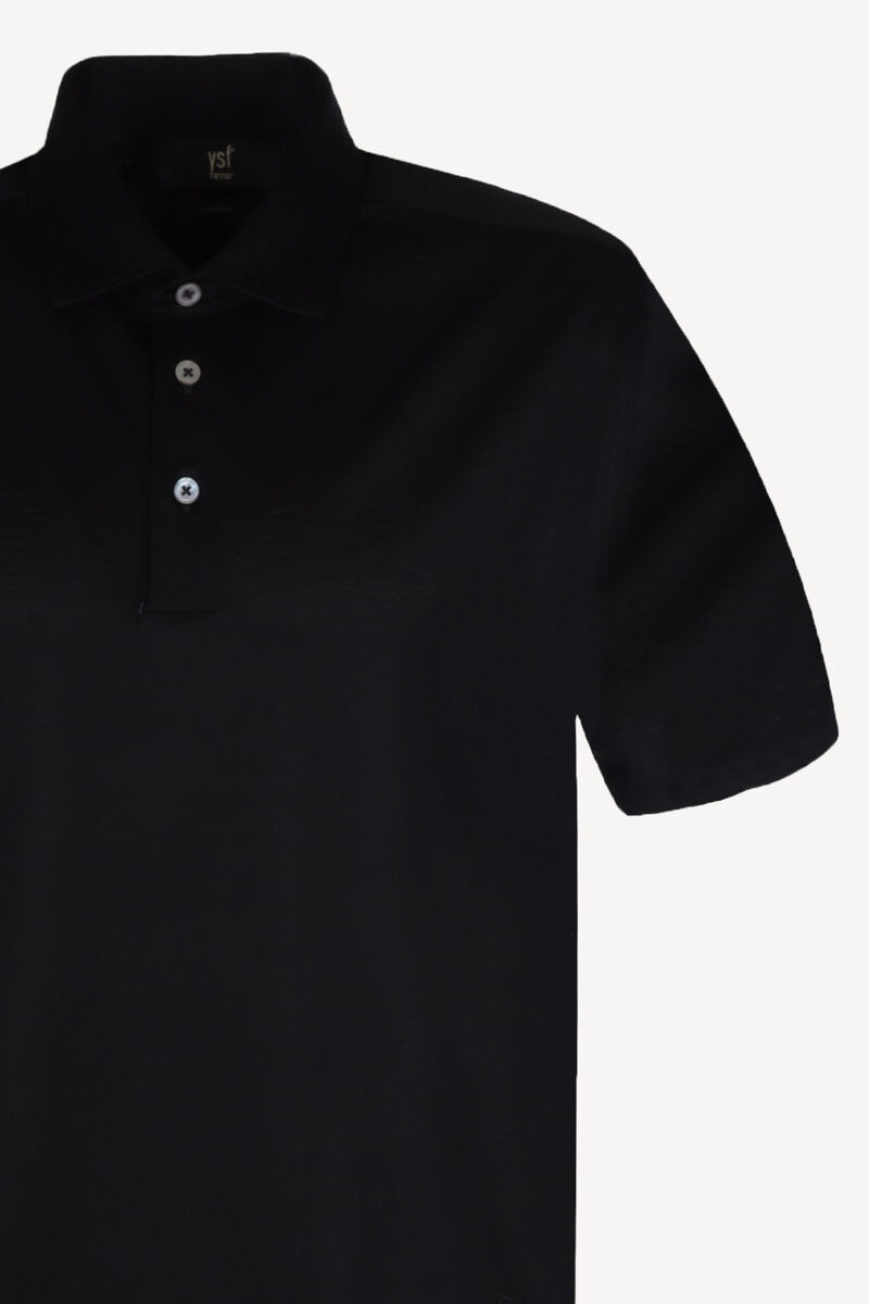 Erkek Siyah Polo Yaka Regular Fit Desenli Tshirt - 2