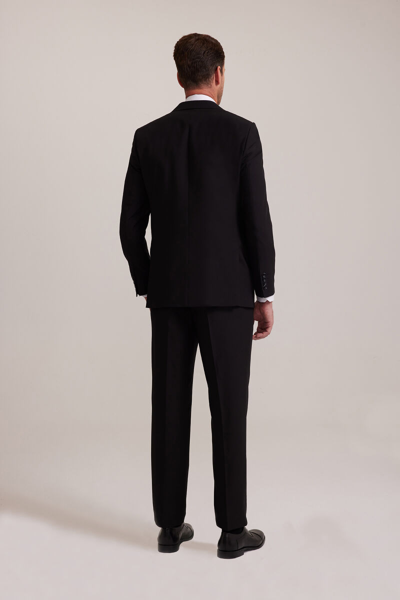 Erkek Siyah Regular Fit Çift Yırtmaç %100 Yün Takım Elbise - 7
