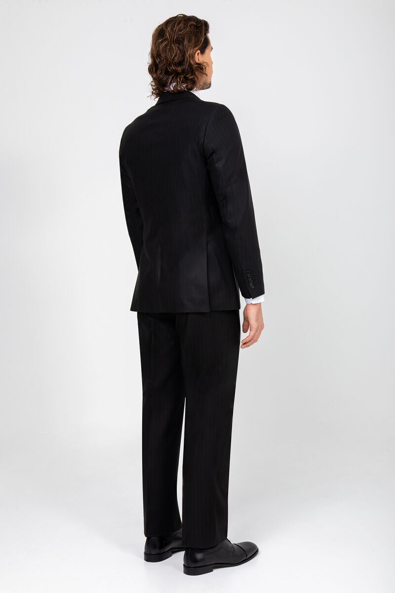 Erkek Siyah Regular Fit Çift Yırtmaç Takım Elbise - 5
