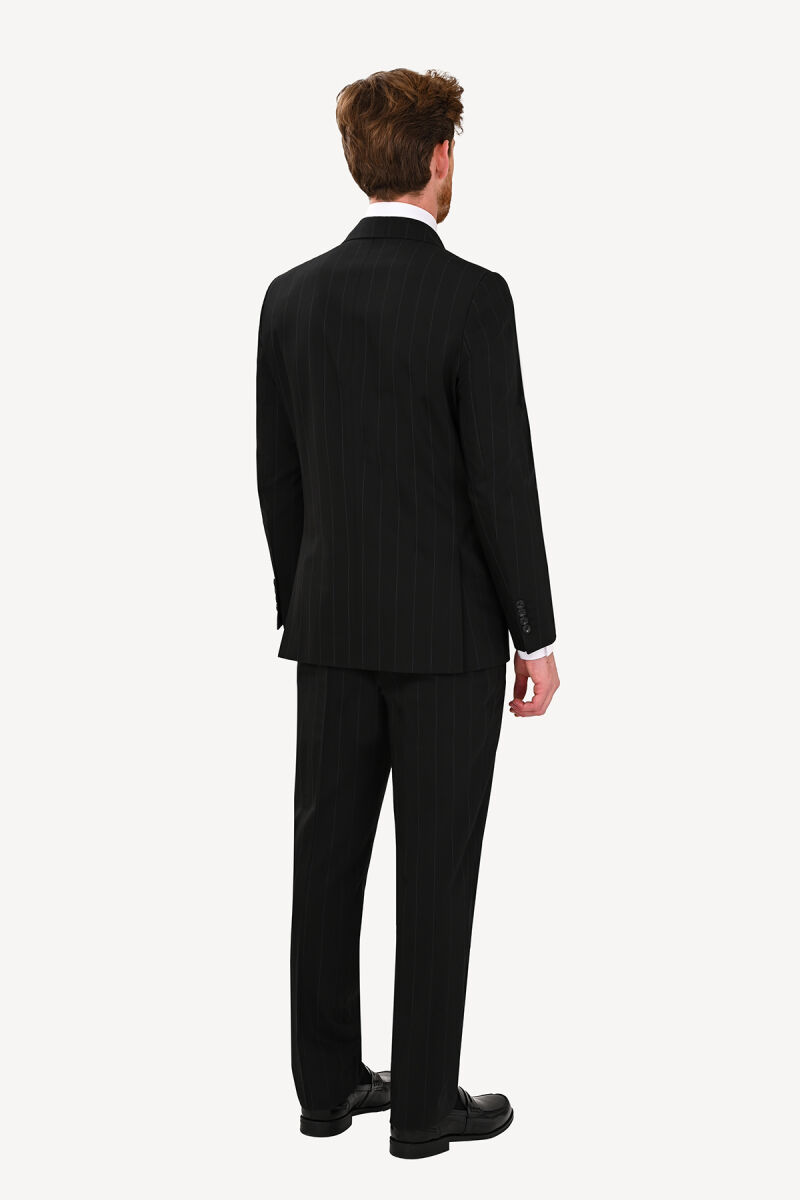 Erkek Siyah Regular Fit Kruvaze Yün Takım Elbise - 6
