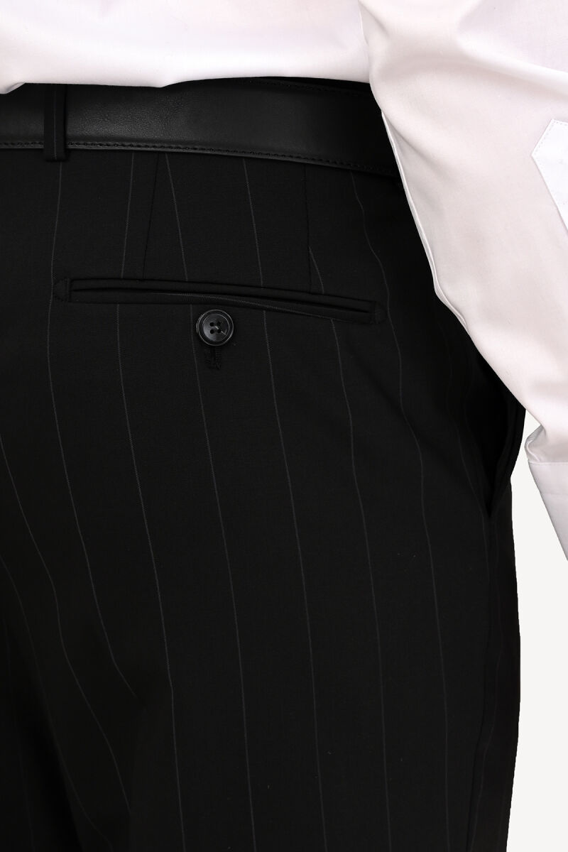 Erkek Siyah Regular Fit Kruvaze Yün Takım Elbise - 5