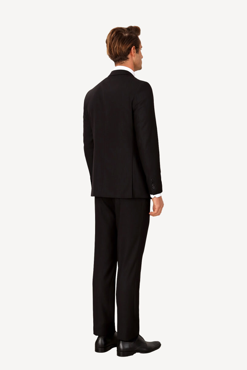 Erkek Siyah Regular Fit Yünlü Takım Elbise - 5