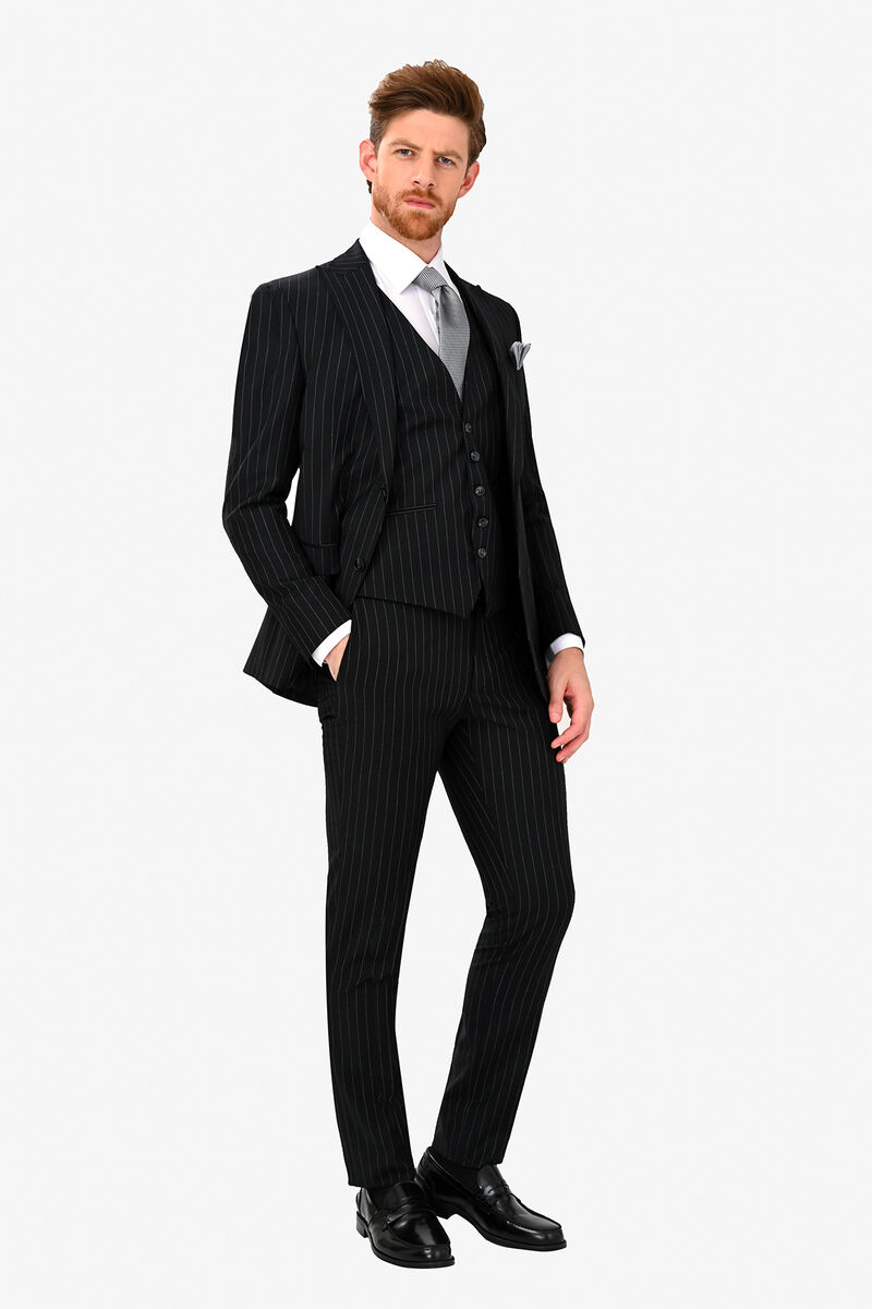 Erkek Siyah Slim Fit Sivri Yaka Takım Elbise - 2
