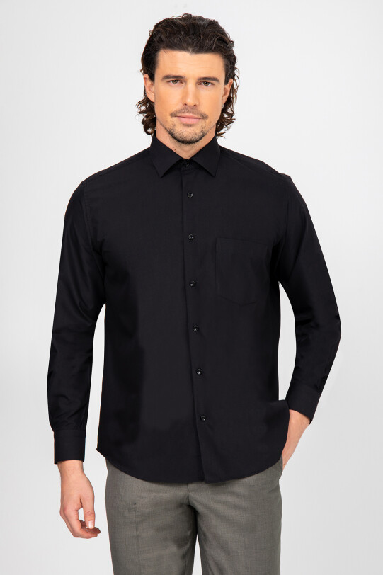 Erkek Siyah Uzun Kol Klasik Pamuklu Gömlek