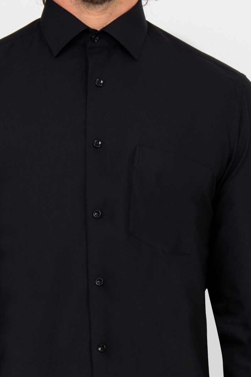 Erkek Siyah Uzun Kol Klasik Pamuklu Gömlek - 4