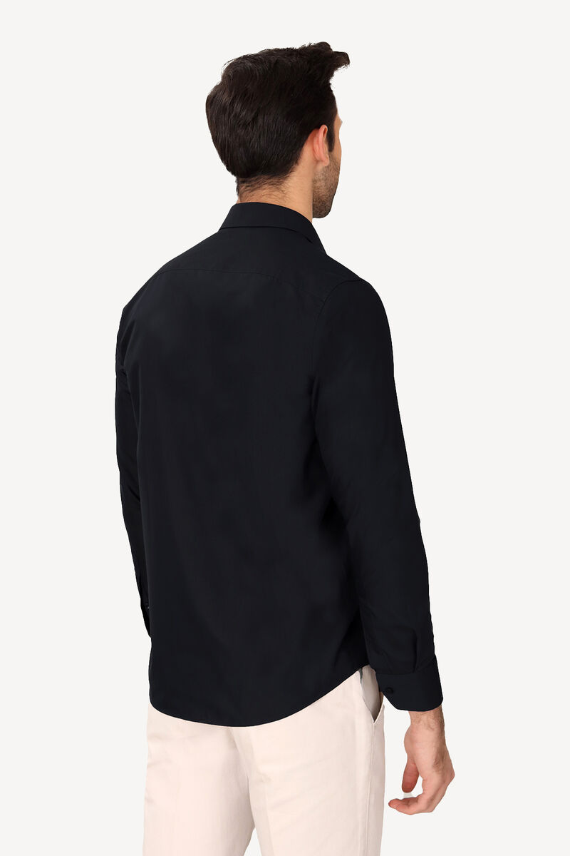 Erkek Siyah Uzun Kol Slim Fit %100 Pamuk Gömlek - 4