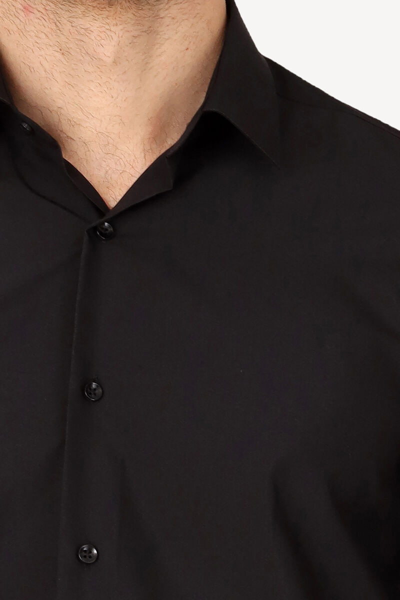 Erkek Siyah Uzun Kol Slim Fit %100 Pamuk Gömlek - 3