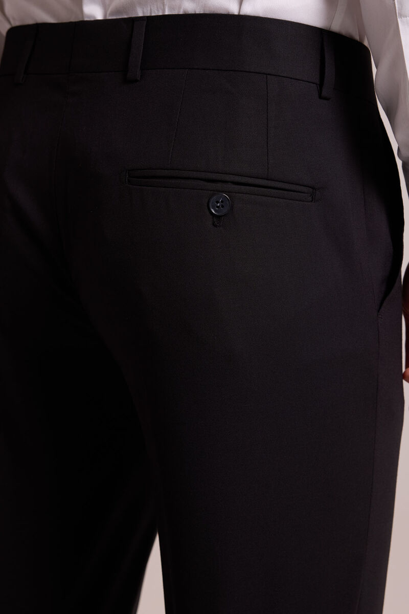 Erkek Siyah Yünlü Kruvaze Yaka Regular Fit Takım Elbise - 9