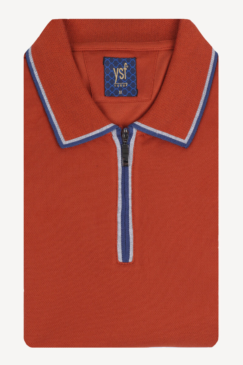 Erkek Turuncu Fermuarlı Polo Yaka Regular Fit Tshirt - 3
