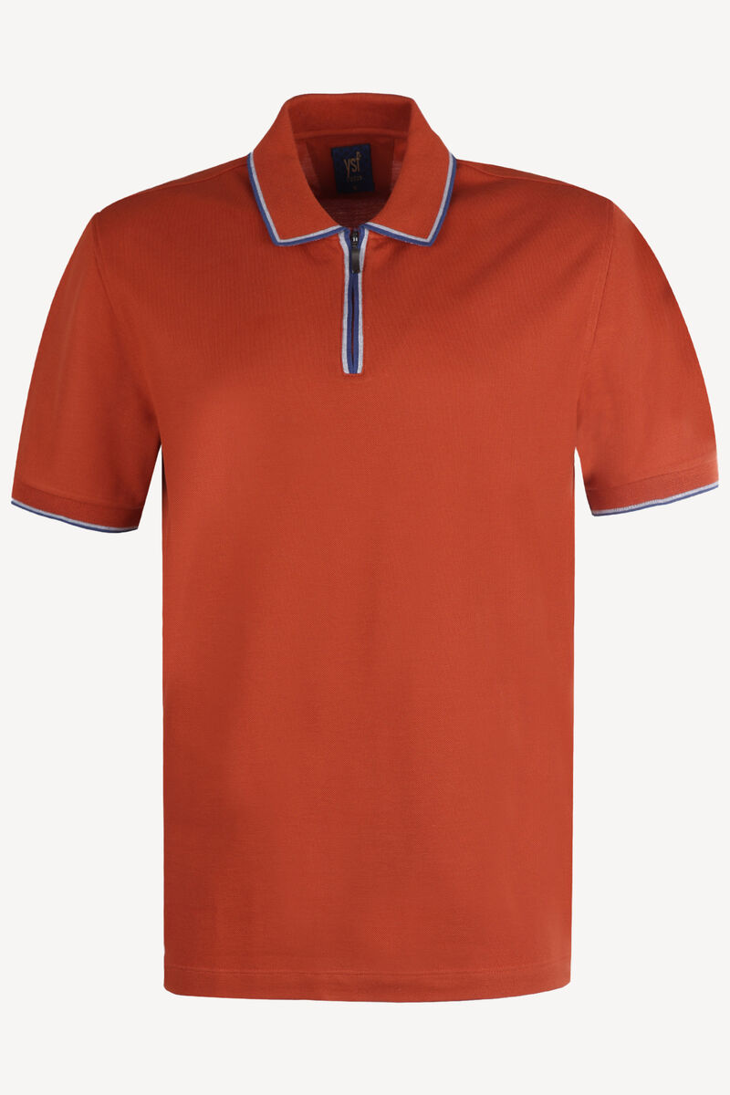 Erkek Turuncu Fermuarlı Polo Yaka Regular Fit Tshirt - 1