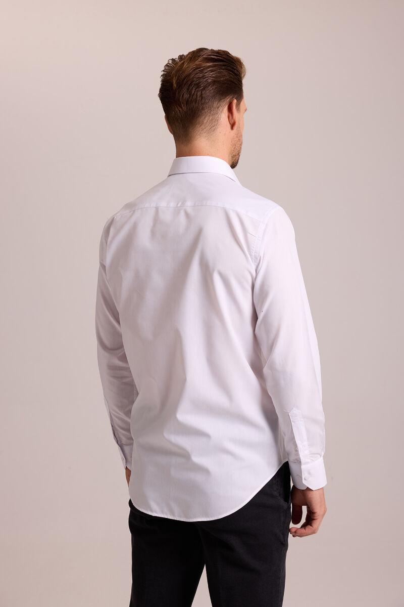 Erkek Beyaz Regular Fit Uzun Kollu Pamuklu Gömlek - 5