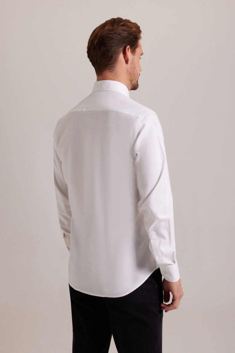 Erkek Beyaz Slim Fit Pamuk Gömlek - 7