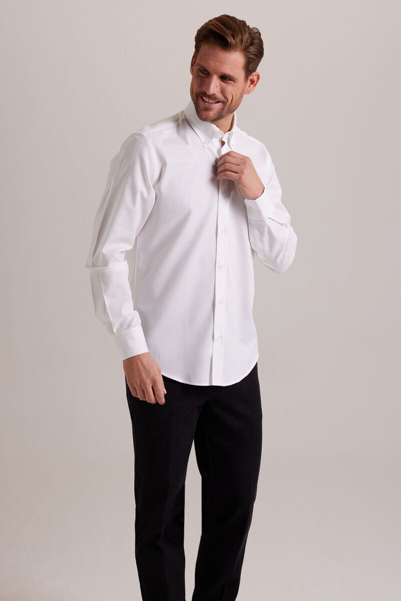 Erkek Beyaz Slim Fit Pamuk Gömlek - 3