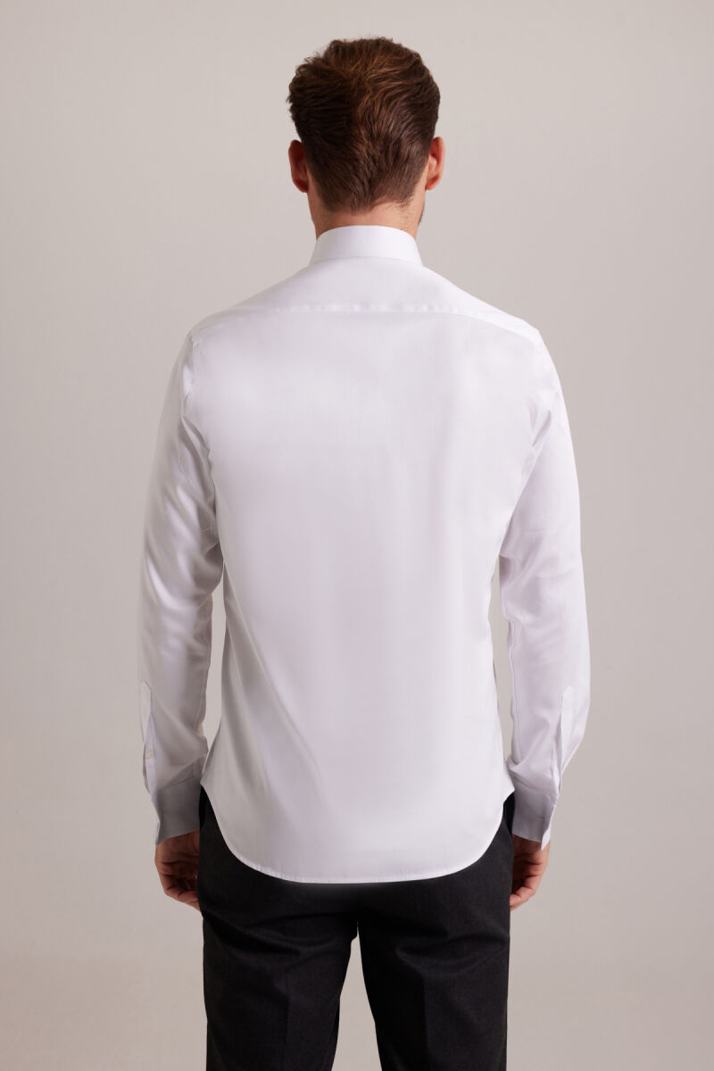 Erkek Beyaz Uzun Kol Slim Fit Saten Gömlek - 6