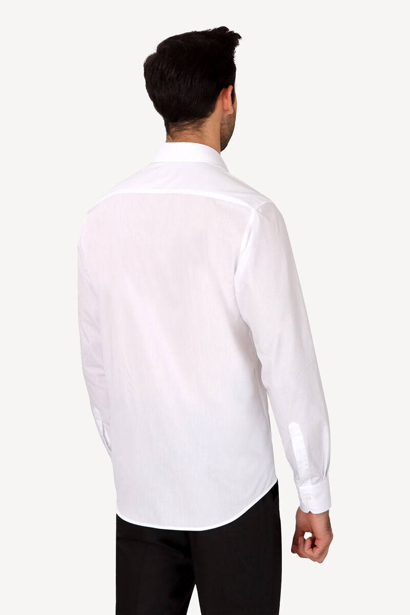 Erkek Beyaz Yarım İtalyan Slim Fit Uzun Kol Gömlek - 4