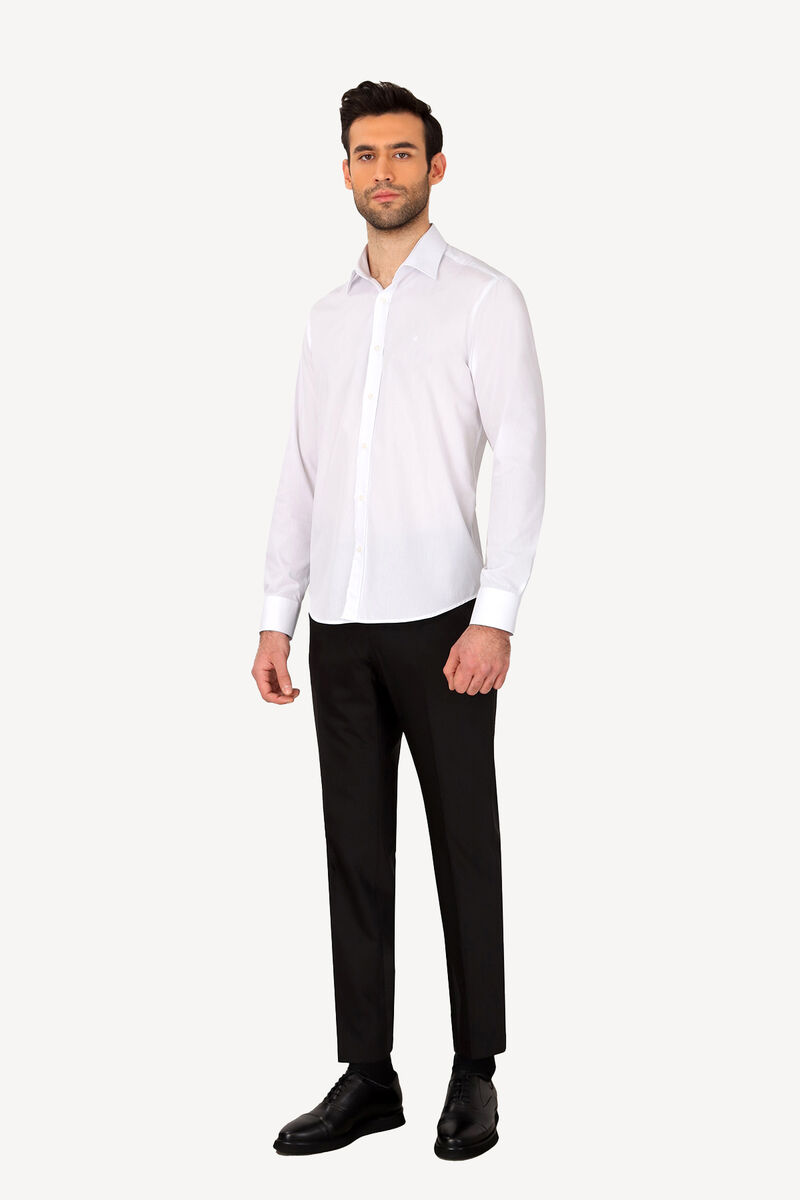 Erkek Beyaz Yarım İtalyan Slim Fit Uzun Kol Gömlek - 2