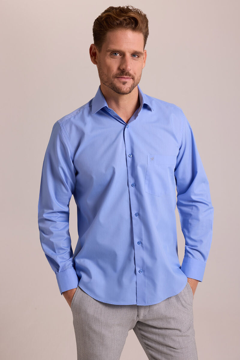 Erkek Mavi Regular Fit Uzun Kollu Pamuklu Gömlek - 1