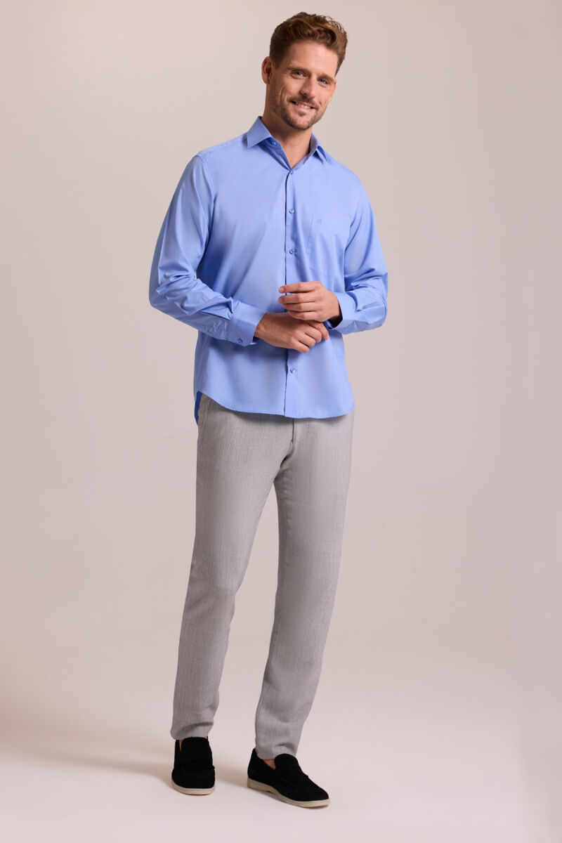 Erkek Mavi Regular Fit Uzun Kollu Pamuklu Gömlek - 2