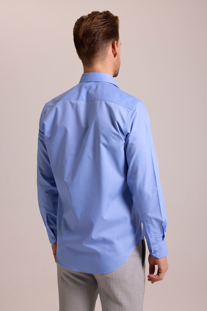 Erkek Mavi Regular Fit Uzun Kollu Pamuklu Gömlek - 5